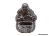 (RFRT) METAL SITTING BUDDHA INSENCE BURNER; HAS A CONTAINER IN THE FRONT FOR BURNING ENSENCE.