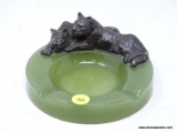(RFRT) ONYX ASH TRAY WITH 2 LAYING METAL TIGERS ON THE BACK. HAS A 6