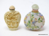 (RFRT) PAIR OF CHINESE SNUFF BOTTLES; 2 PIECE LOT TO INCLUDE A CREAM CELLULOID SNUFF BOTTLE (WITH