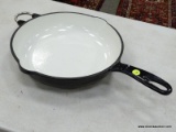 (RFRT) TIM LOVE COOKWARE, ENAMEL CAST IRON, SAUCE PAN WITH HANDLE AND LIPS FOR POURING. MEASURES