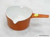(RFRT) COPCO MICHAEL LAX DESIGN, ENAMEL CAST IRON, SMALL SAUCE POT WITH 2 LIPS FOR POURING. MEASURES