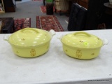 (RFRT) LOT OF DRU HOLLAND, ENAMEL CAST IRON COOKWARE WITH A YELLOW W/ BROWN TULIP WINDMILL PATTERN;