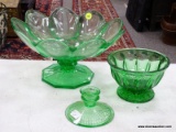 (RFRT) LOT OF URANIUM GLASS DISHES; 3 PIECE LOT OF URANIUM GLASS DISHES TO INCLUDE A FOOTED FRUIT