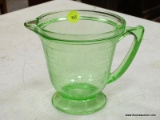 (RFRT) T&S HANDIMAID, GREEN DEPRESSION GLASS 16OZ, 2 CUP MEASURING CUP. VASELINE GLASS URANIUM GLASS
