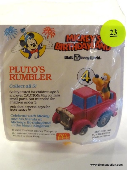 1988 PLUTO'S RUMBLER HAPPY MEAL TOY # 4 OF 5 FROM THE MICKEY'S BIRTHDAYLAND SERIES. MCD #88-146. NEW