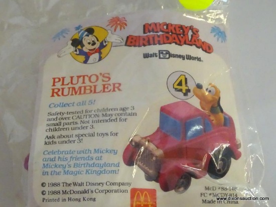 1988 PLUTO'S RUMBLER HAPPY MEAL TOY # 4 OF 5 FROM THE MICKEY'S BIRTHDAYLAND SERIES. MCD #88-146. NEW