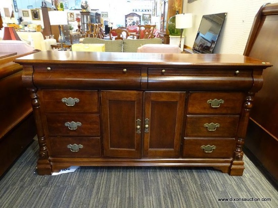 (RWALL) CHERRY DRESSER; BEAUTIFUL, 11-DRAWER DRESSER WITH REEDED PILASTER SIDES, ROUNDED TOP