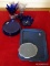 (BACKROOM) LOT OF BLUE GLASS DISHES; 11 PIECE LOT OF ASSORTED BLUE GLASS DISHES TO INCLUDE A SET OF