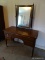(MBED) VANITY; UNSIGNED BIGGS MAHOGANY VANITY WITH SWINGING MIRROR- SHERATON REEDED COULUMNED LEGS,