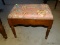 (MBED) STOOL; UNSIGNED BIGGS MAHOGANY STOOL WITH SHEARTON REEDED COULMNED LEGS AND FLORAL