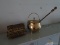 (LR) METAL BOX AND LIDDED FIRE STARTER SMUDGE POT W/ WAND; 2 PIECE LOT TO INCLUDE A BRASS FIRE