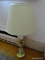 (BDRM) CANDLESTICK STYLE TABLE LAMP; BRASS CANDLESTICK STYLE TABLE LAMP WITH A FACETED CRYSTAL