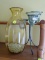 (BDRM2) VASE AND TIERED CANDLE HOLDER; 2 PIECE LOT TO INCLUDE AN AMBER GLASS VASE WITH GLASS BEADS