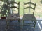 (PATIO) PAIR OF VINTAGE LADDERBACK SIDE CHAIRS; 2 PIECE LOT OF COUNTRY SIDE CHAIRS WITH A GREEN