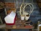 (GARAGE) TABLE LOT OF ASSORTED ITEMS; LOT TO INCLUDE AN IGLOO PLAYMATE COOLER, 3 VINE PLANTERS, AN