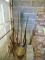 (GARAGE) LOT OF ASSORTED TOOLS; CONTENTS OF CORNER TO INCLUDE HEDGE TRIMMERS, A HANDHELD SAW, A