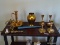 (FMR) BRASS LOT; LOT INCLUDES- 2 PR. OF CANDLEHOLDERS- 5 IN H, VASE- 7 IN, CANDLEHOLDER- 8 IN AND A