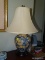 (FMR) LAMP; OREINTAL LAMP ON RSOEWOOD BASE WITH CLOTH SHADE- 22 IN H