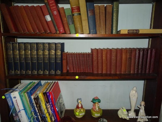 (LR) SHELF LOT OF ASSORTED BOOKS; 34 PIECE LOT TO INCLUDE A SET OF 9 "THE WORLD'S GREAT CLASICS"
