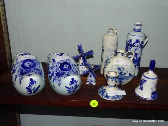 (LR) LOT OF DELFT BLUE CHINA; 9 PIECE LOT TO INCLUDE A 6.5" LIDDED BOTTLE, A 5.5" BOTTLE (MISSING