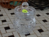 (KITCHEN) CUT CRYSTAL WATERFORD SUGAR BOWL W/ LID. UNMARKED. MEASURES 4.75