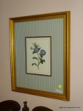 (MBED) FRAMED PRINT; FRAMED AND DOUBLE MATTED FLORAL PRINT IN GOLD FRAME- 19 IN X 22 IN