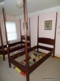 (BDRM) BIGGS TWIN BED; MAHOGANY, TWIN SIZED BED WITH OCTAGONAL CARVED BED POSTS AND FINIALS. COMES
