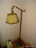 (BDRM) FLOOR LAMP; VINTAGE BRASS FLOOR LAMP WITH FABRIC SHADE. MEASURES 52