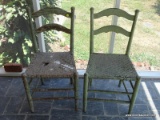 (PATIO) PAIR OF VINTAGE LADDERBACK SIDE CHAIRS; 2 PIECE LOT OF COUNTRY SIDE CHAIRS WITH A GREEN