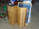 (GARAGE) LOT OF WOODEN SHUTTERS; 2 PIECE LOT TO INCLUDE A QUAD FOLDING WOODEN SHUTTER AND AN ABITIBI