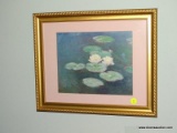 (FMR) FRAMED PRINT; FRAMED AND MATTED IMPRESSIONIST PRINT OF THE LILY PADS IN GOLD FRAME- 16 IN X 13