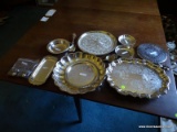 (DR) SILVERPLATE LOT; LOT OF MISCELL. SILVERPLATE TO INCLUDE 4 TRAYS, SERVING SPOONS, TRIVET, TEA