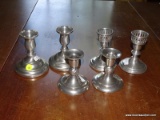(DR) CANDLEHOLDERS; 3 PR. OF PEWTER CANDLEHOLDERS- 4 IN , 4.5 IN AND 5 IN H