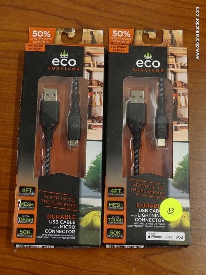 (RWALL) ECO SURVIVOR 4' IPHONE CHARGERS; PAIR OF IPHONE CHARGERS WITH A 4' LENGTH, A MESH BRAIDED