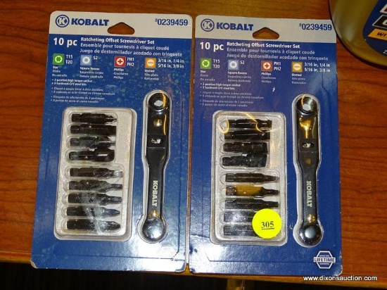 (R1) PAIR OF KOBALT 10 PC RATCHETING OFFSET SCREWDRIVER SETS WITH STAR, SQUARE RECESS, PHILLIPS, AND