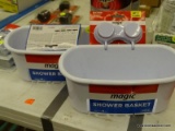 (R2) PAIR OF MAGIC, SUCTION CUP, WHITE PLASTIC SHOWER BASKETS WITH AN 8 LB CAPACITY.