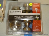 (R2) GATE HOUSE BARON, SINGLE-CYLINDER DEADBOLT KEYED ENTRY DOOR KIT - SATIN NICKEL. COMES IN OPENED