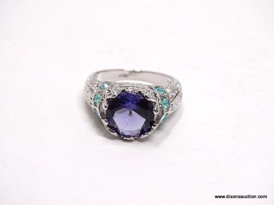 .925 STERLING SILVER LADIES 3 CT AMETHYST FILIGREE RING. SIZE 7 1/2