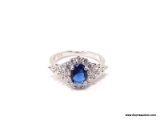 .925 STERLING SILVER LADIES 1.25 CT CHATON SAPPHIRE RING. SIZE 8