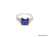 .925 STERLING SILVER LADIES 2 CT CHATON SAPPHIRE RING. SIZE 8