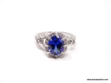 .925 STERLING SILVER LADIES 2.25 CT CHATON SAPPHIRE RING. SIZE 8