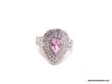 .925 STERLING SILVER 1 CT PINK MORGANITE GEMSTONE RING. SIZE 8