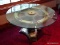 (FAMRM) NAUTICAL TABLE- WALNUT AND BRASS SHIP'S WHEEL COFFEE TABLE WITH GLASS TOP- 30 IN DIA, X 16
