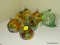 (LDRY) ART GLASS; LOT OF HAND BLOWN ART GLASS- 6 BALLS WITH LOOPS TO HANG ON TREE OR HOOKS AND A