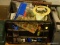 (BASE) CRATE LOT FISHING SUPPLIES; CRATE CONTAINS LARGE AMOUNT OF FISHING LINE, FISH KNIVES, BOX OF