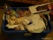 (BASE) TUB LOT; LOT INCLUDES PARTY ITEMS; FOOTBALL TRAYS, NAPKINS, SOLO CUPS PAPER PLATES, FORKS AND