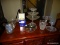 (DR) MISC.. LOT OF GLASS; LOT INCLUDES- CRYSTAL COMPOTE- 6 IN H, PRESSED GLASS 3 TIER PASTRY SERVER-