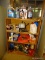 (BASE) BOOKCASE AND CONTENTS; OAK 3 SHELF BOOKCASE- 36 IN X 14 IN X 48 IN- INCLUDES CONTENTS- DEER