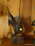 (OFFICE) STATUE; ROSEWOOD CARVED STATUE OF A MARLIN- 14 IN H
