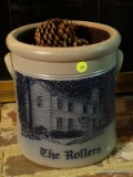(OFFICE) DECORATED CROCK; ONE OF A PR. OF 2 GAL. BLUE DECORATED CROCKS- 10 IN H